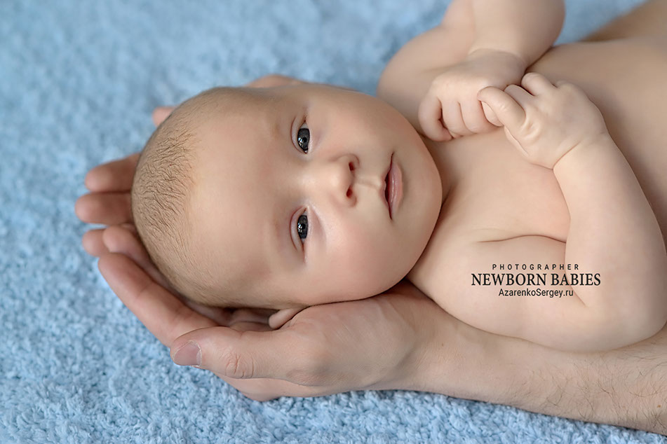 Вот такие уси-пуси в папиных ладошках Фотография новорожденного в  папиных лодошках
